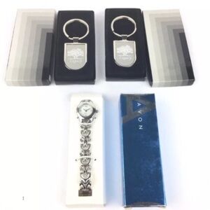 AVON Watch 2 Keychains Elegant Open Link Bracelet Style Silvertone Accessories
